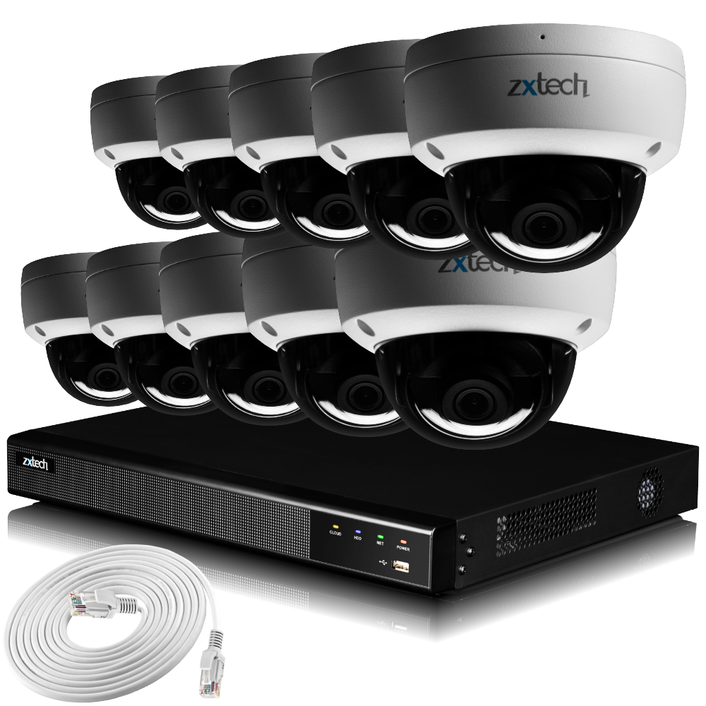 Zxtech IK10 4K CCTV System - 10 x IP PoE Cameras Face Detection Outdoor Sony Starvis Enhanced Night Vision | IK10A16X