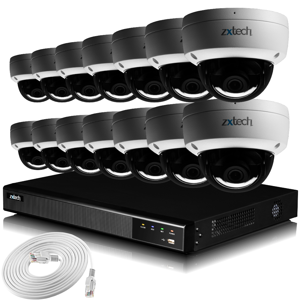 Zxtech IK10 4K CCTV System - 14 x IP PoE Cameras Face Detection Outdoor Sony Starvis Enhanced Night Vision | IK14A16X