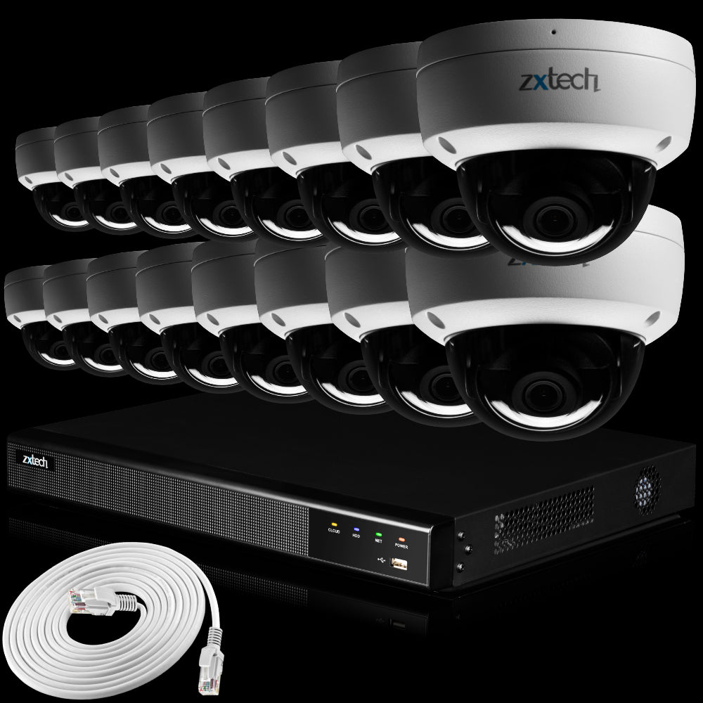 Zxtech IK10 4K PoE CCTV System – 16 x 8 MP Cameras with Sony Starvis, Stealth Night Vision & Built‑in Audio for High‑End Interiors | IK1A4Z