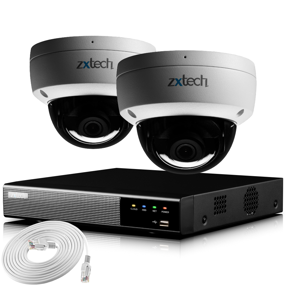 Zxtech IK10 4K CCTV System - 2 x IP PoE Cameras Face Detection Outdoor Sony Starvis Enhanced Night Vision | IK2A4Z