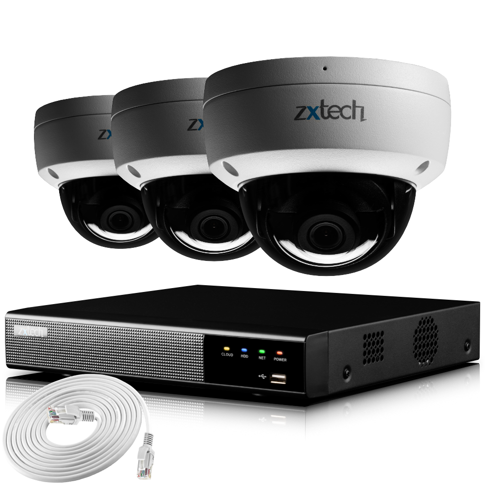 Zxtech IK10 4K CCTV System - 3 x IP PoE Cameras Face Detection Outdoor Sony Starvis Enhanced Night Vision | IK3A4Z