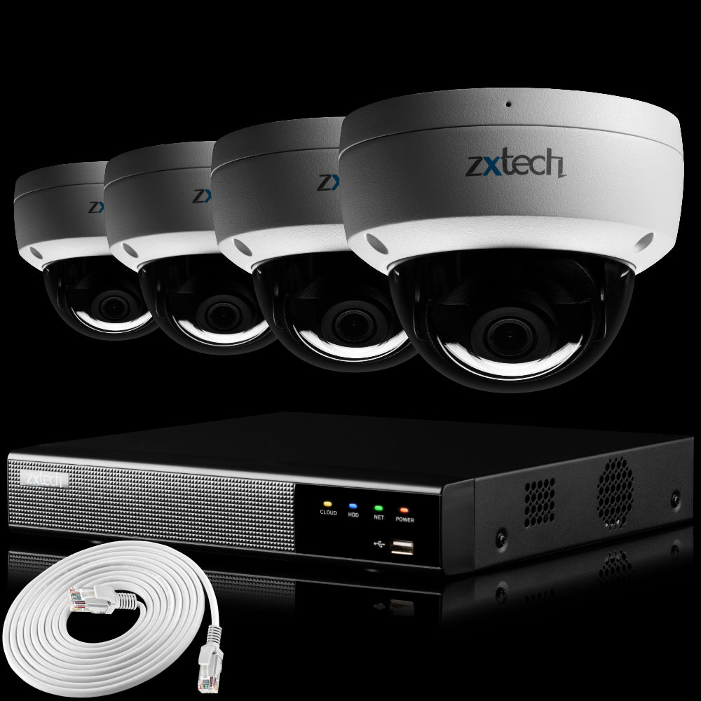 Zxtech IK10 4K PoE CCTV System – 4 x 8 MP Cameras with Sony Starvis, Stealth Night Vision & Built‑in Audio for High‑End Interiors | IK1A4Z