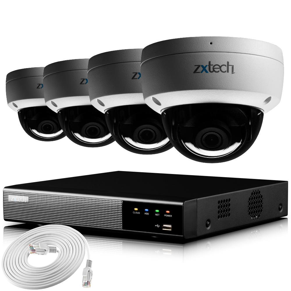 Zxtech IK10 4K CCTV System - 4 x IP PoE Cameras Face Detection Outdoor Sony Starvis Enhanced Night Vision | IK4A4Z