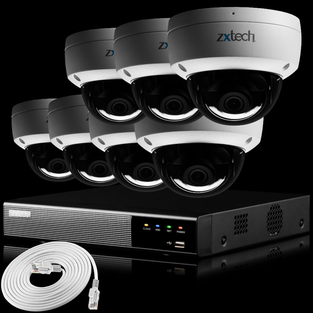 Zxtech IK10 4K PoE CCTV System – 7 x 8 MP Cameras with Sony Starvis, Stealth Night Vision & Built‑in Audio for High‑End Interiors | IK1A4Z