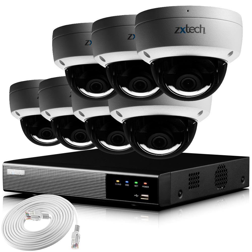 Zxtech IK10 4K CCTV System - 7 x IP PoE Cameras Face Detection Outdoor Sony Starvis Enhanced Night Vision | IK7A9Y