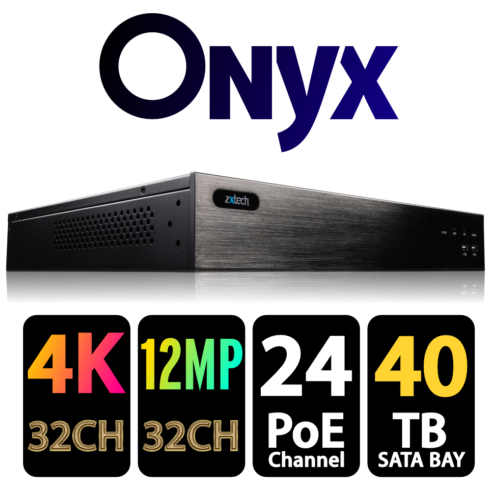 Zxtech Onyx 32 Channel 24-PoE Ports 40TB HDD Bays 12MP/4K CCTV High Definition Network Recorder