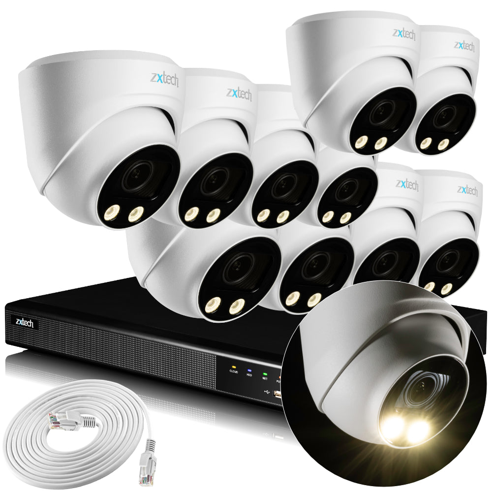 Zxtech 4K CCTV System - 10 x IP PoE Cameras Motorised Lens Face Detection Outdoor Sony Starvis | RX10C16X