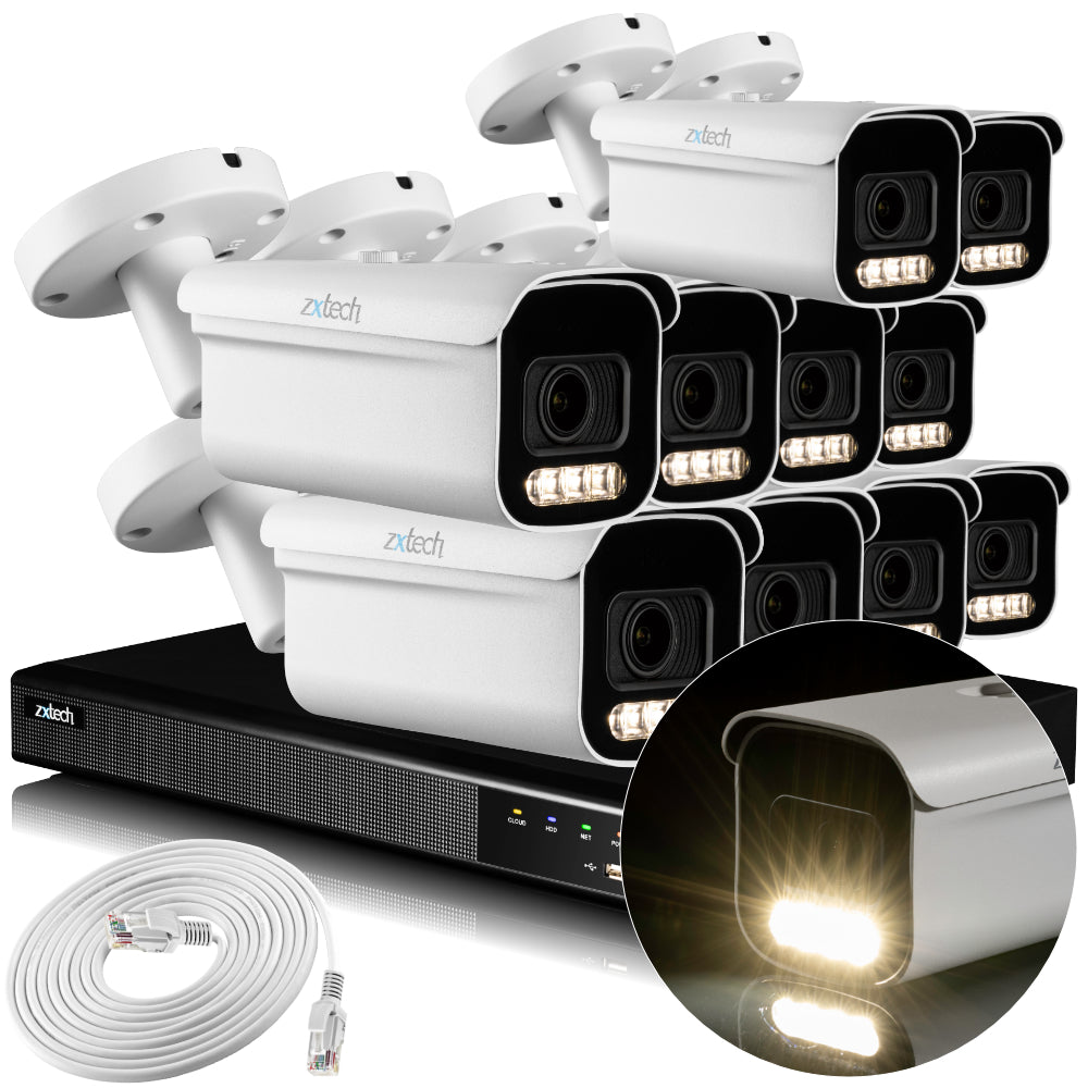 Zxtech 4K CCTV System - 10 x IP PoE Cameras Motorised Lens Face Detection Outdoor Sony Starvis Enhanced Night Vision | RX10D16X