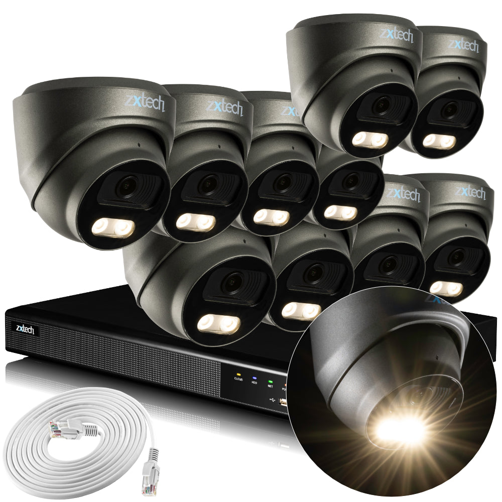 Zxtech 4K CCTV System - 10 x IP PoE Cameras Audio Recording Face Detection Outdoor Sony Starvis | RX10E16X
