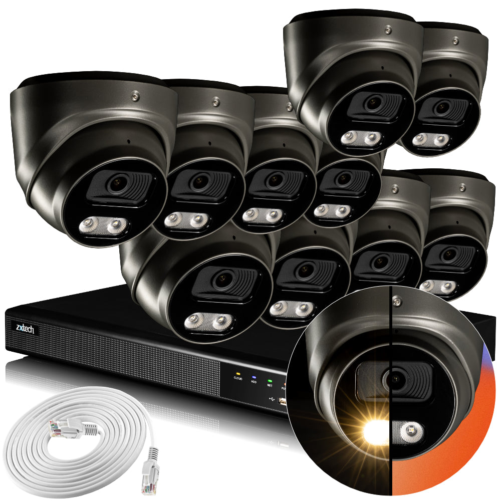 Zxtech 4K CCTV System - 10 x IP PoE Cameras Audio Recording Face Detection Outdoor Sony Starvis | RX10E16X