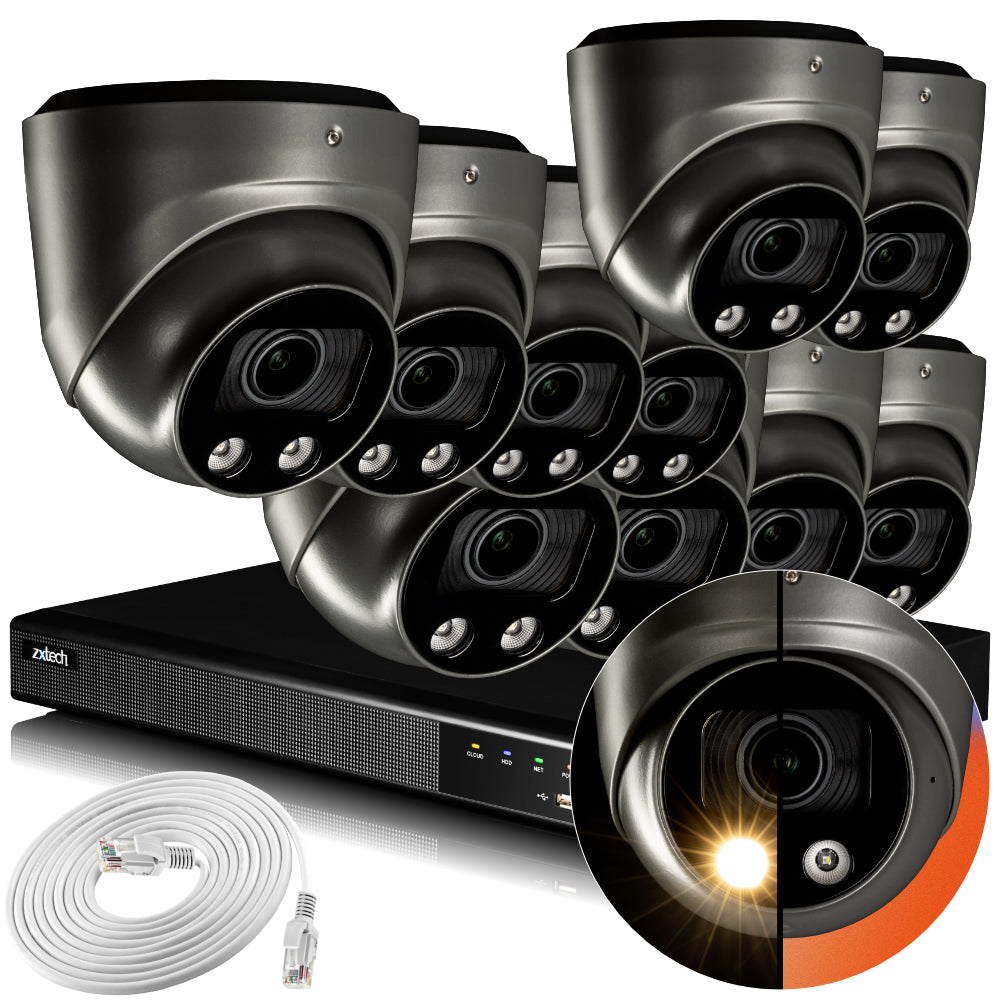 Zxtech 4K CCTV System - 10 x IP PoE Cameras Motorised Lens Face Detection Outdoor Sony Starvis | RX10G16X