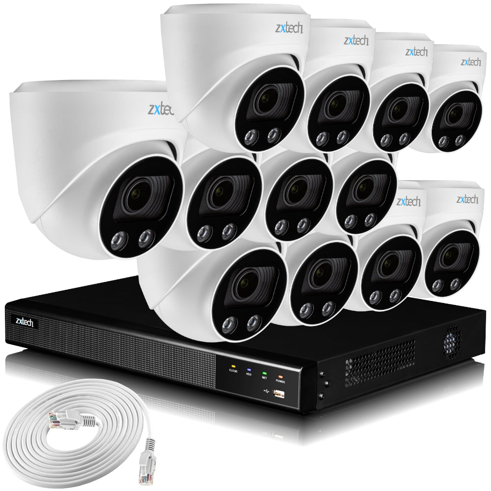 Zxtech 4K CCTV System - 12 x IP PoE Cameras Motorised Lens Face Detection Outdoor Sony Starvis | RX12C16X