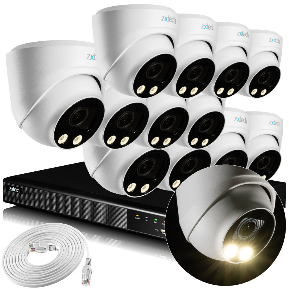 Zxtech 4K CCTV System - 12 x IP PoE Cameras Motorised Lens Face Detection Outdoor Sony Starvis | RX12C16X