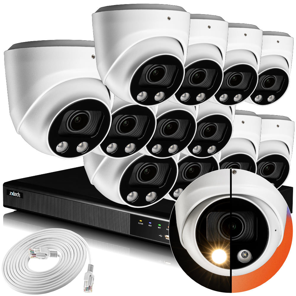 Zxtech 4K CCTV System - 12 x IP PoE Cameras Motorised Lens Face Detection Outdoor Sony Starvis | RX12C16X