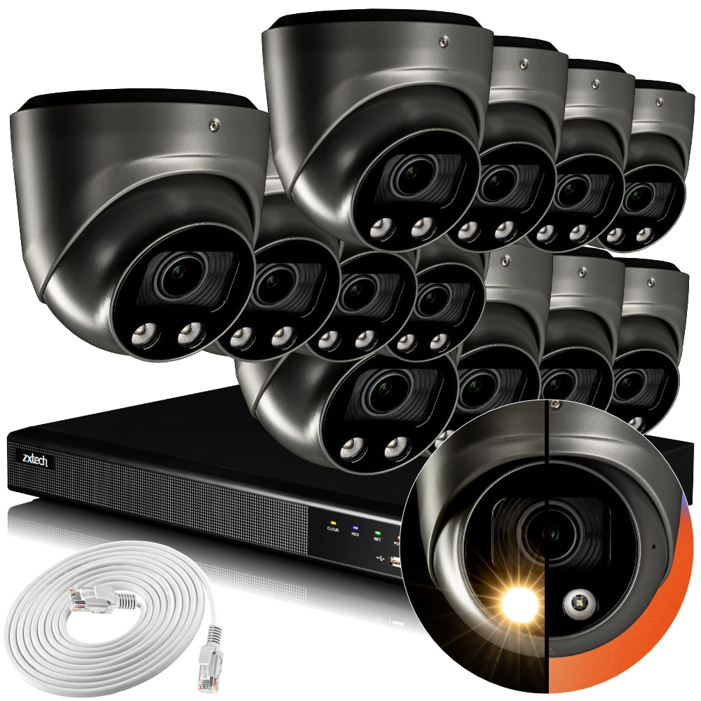 Zxtech 4K CCTV System - 12 x IP PoE Cameras Motorised Lens Face Detection Outdoor Sony Starvis | RX12G16X