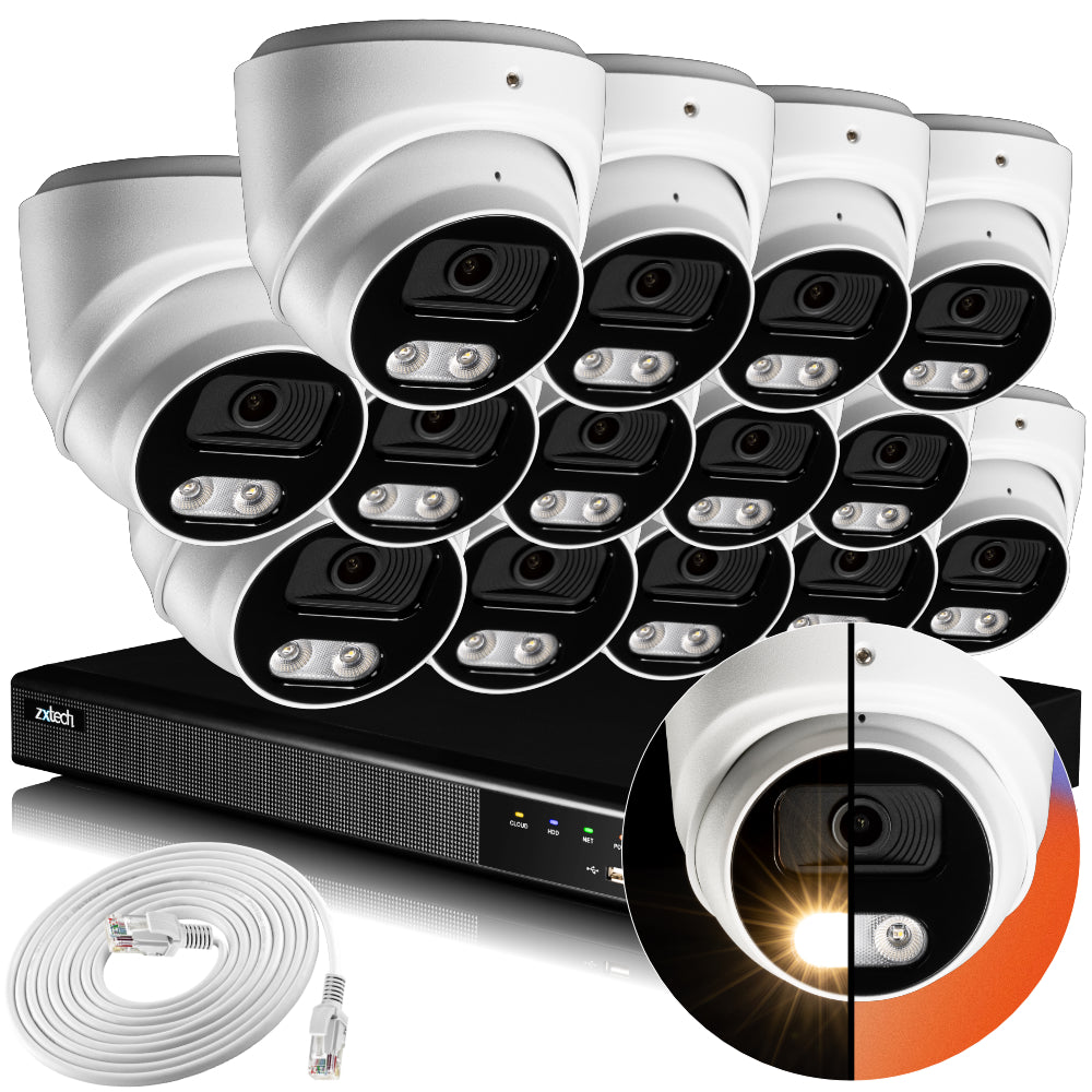 Zxtech 4K CCTV System - 14 x IP PoE Cameras Audio Recording Face Detection Outdoor Sony Starvis | RX14A16X