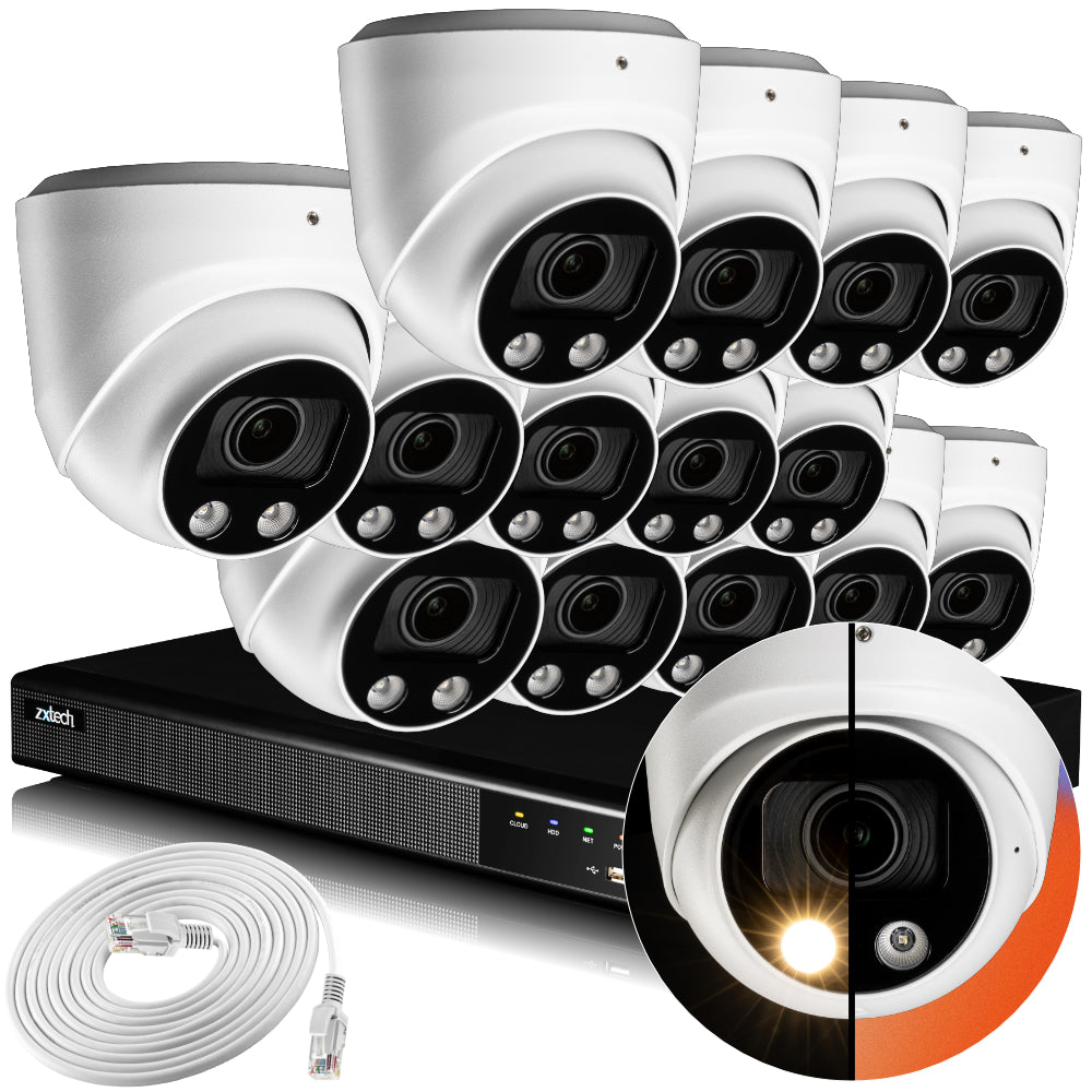 Zxtech 4K CCTV System - 14 x IP PoE Cameras Motorised Lens Face Detection Outdoor Sony Starvis | RX14C16X