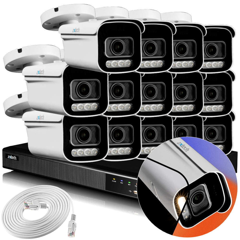 Zxtech 4K CCTV System - 14 x IP PoE Cameras Motorised Lens Face Detection Outdoor Sony Starvis Enhanced Night Vision | RX14D16X