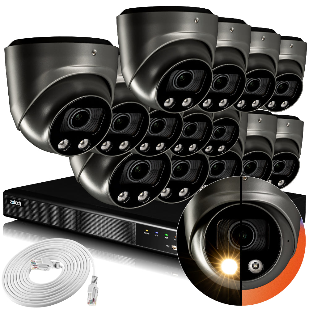 Zxtech 4K CCTV System - 14 x IP PoE Cameras Motorised Lens Face Detection Outdoor Sony Starvis | RX14G16X