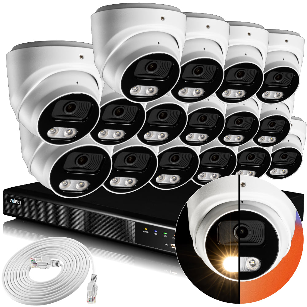 Zxtech 4K CCTV System - 16 x IP PoE Cameras Audio Recording Face Detection Outdoor Sony Starvis | RX16A16X