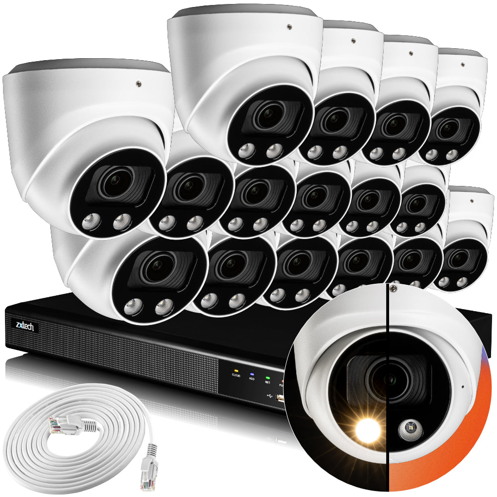 Zxtech 4K CCTV System - 16 x IP PoE Cameras Motorised Lens Face Detection Outdoor Sony Starvis | RX16C16X