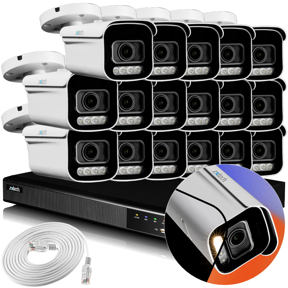 Zxtech 4K CCTV System - 16 x IP PoE Cameras Motorised Lens Face Detection Outdoor Sony Starvis Enhanced Night Vision | RX16D16X