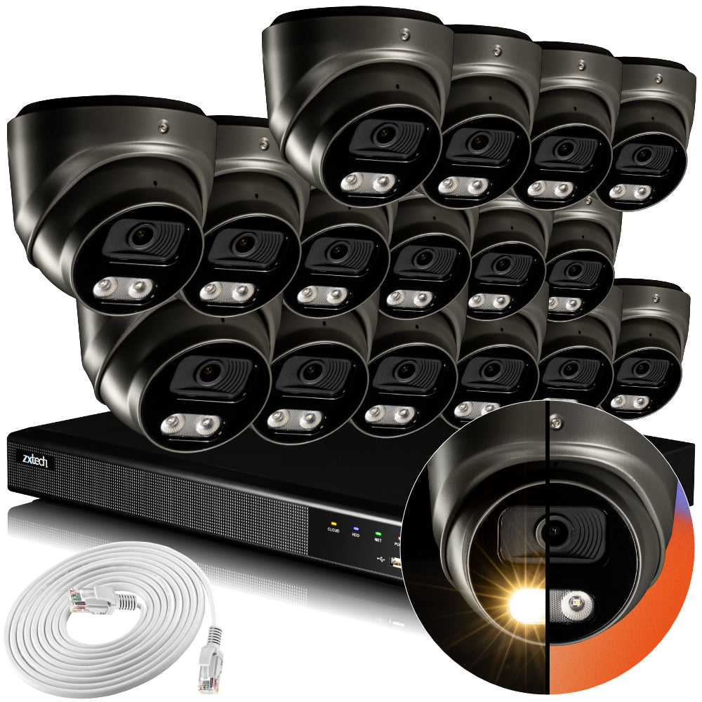 Zxtech 4K CCTV System - 16 x IP PoE Cameras Audio Recording Face Detection Outdoor Sony Starvis | RX16E16X