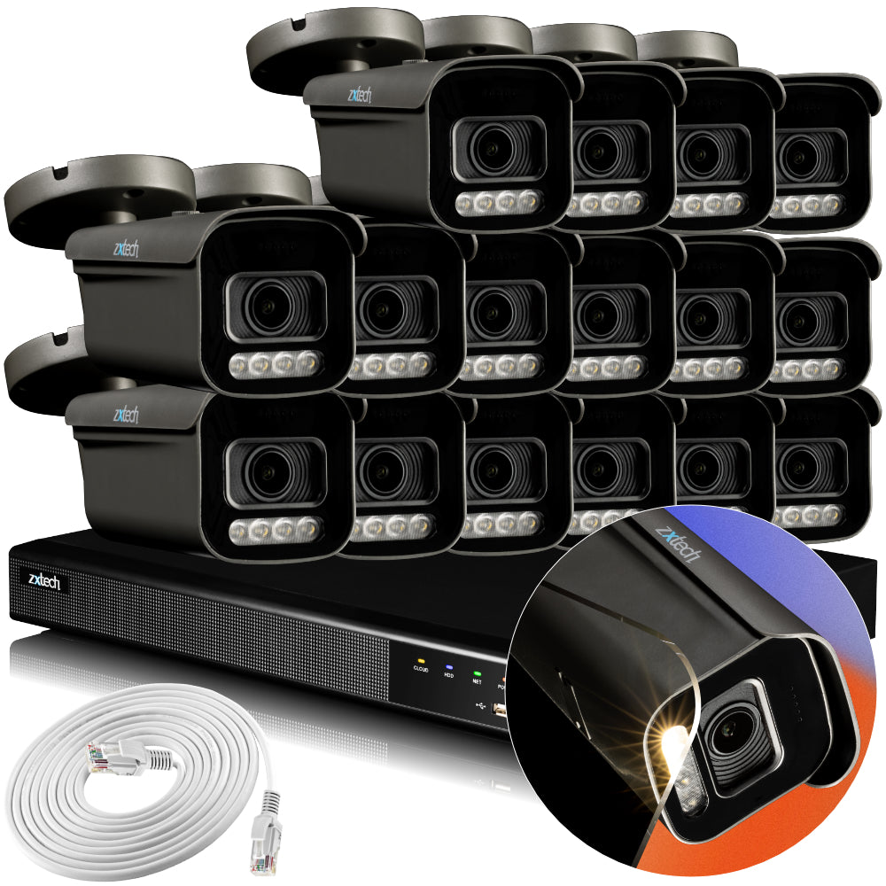 Zxtech 4K CCTV System - 16 x IP PoE Cameras Motorised Lens Face Detection Outdoor Sony Starvis Enhanced Night Vision | RX16H16X