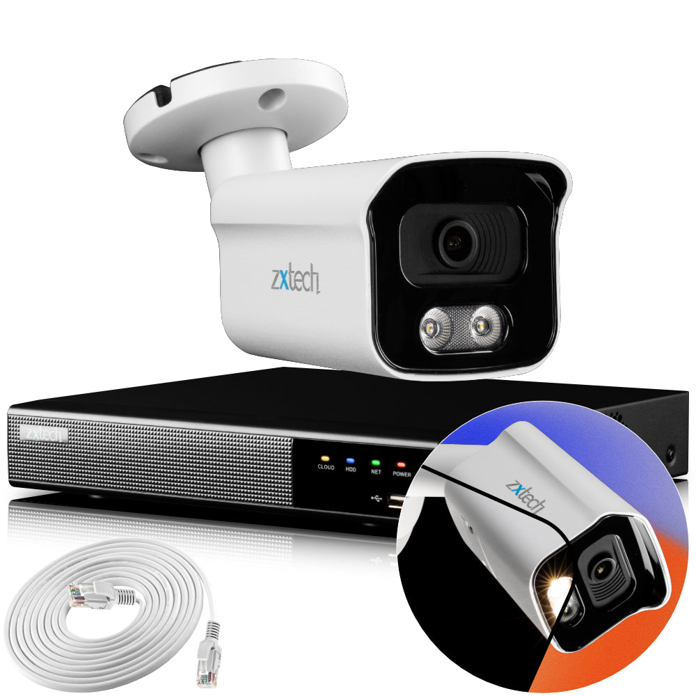 Zxtech 4K CCTV System - 1 x IP PoE Camera Audio Recording Face Detection Outdoor Sony Starvis | RX1B4Z