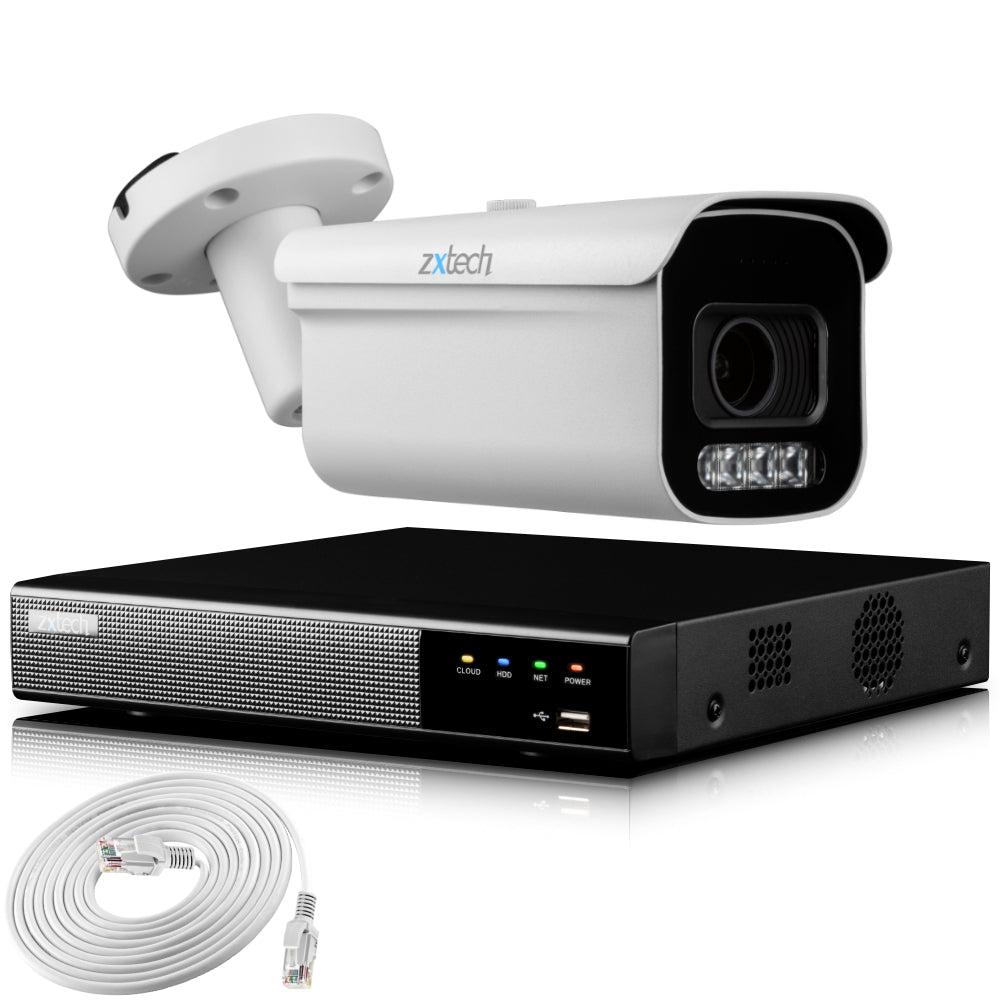 Zxtech 4K CCTV System - 1 x IP PoE Camera Motorised Lens Face Detection Outdoor Sony Starvis Enhanced Night Vision | RX1D4Z