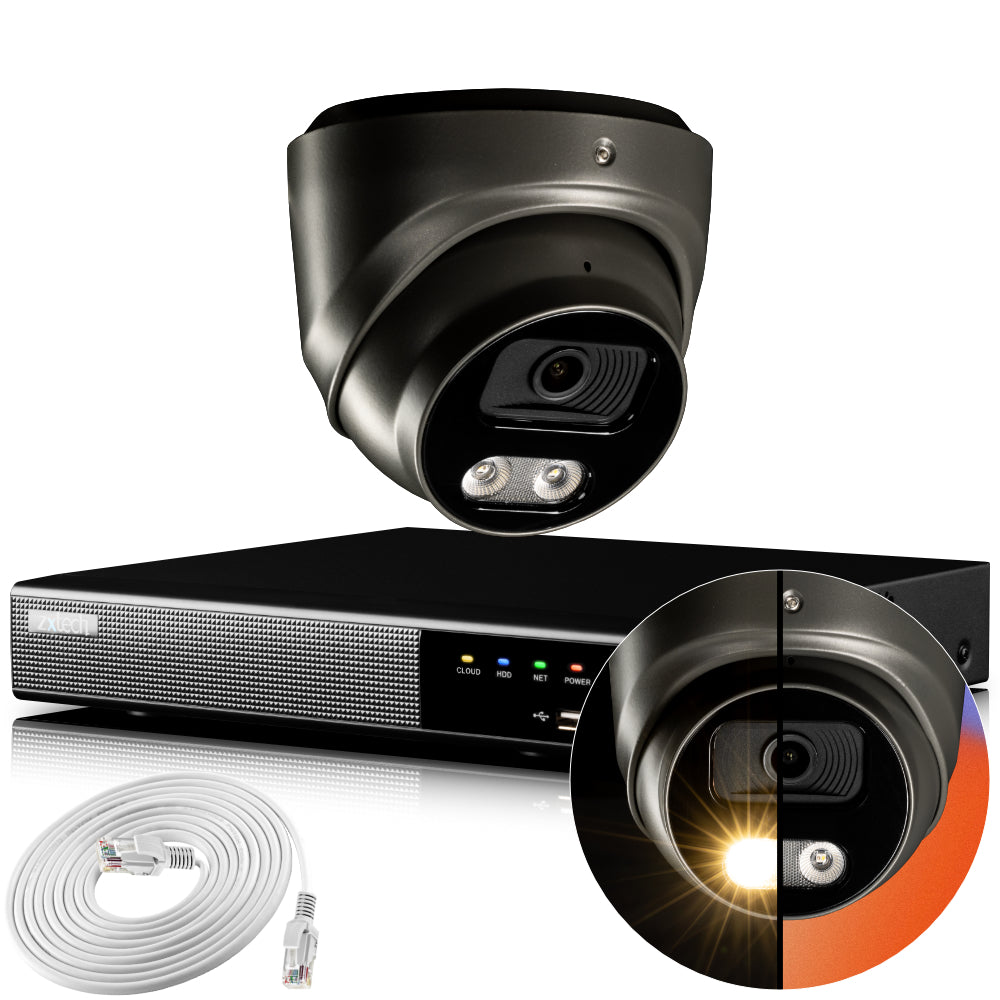 Zxtech 4K CCTV System - 1 x IP PoE Camera Audio Recording Face Detection Outdoor Sony Starvis | RX1E4Z