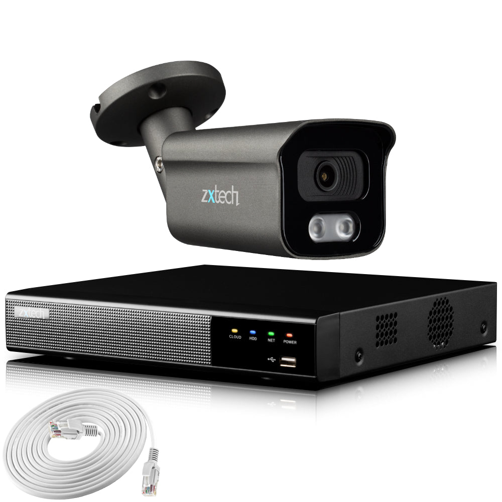 Zxtech 4K CCTV System - 1 x IP PoE Camera Audio Recording Face Detection Outdoor Sony Starvis | RX1F4Z