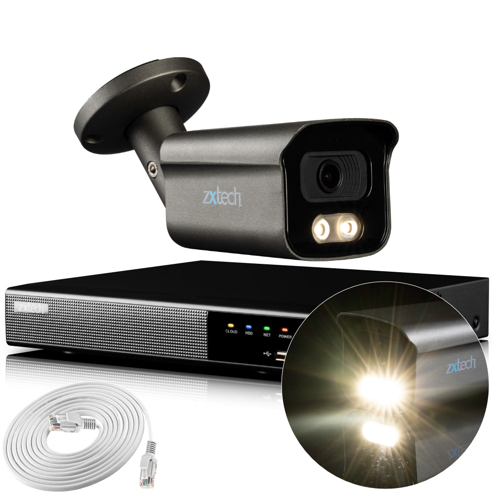 Zxtech 4K CCTV System - 1 x IP PoE Camera Audio Recording Face Detection Outdoor Sony Starvis | RX1F4Z