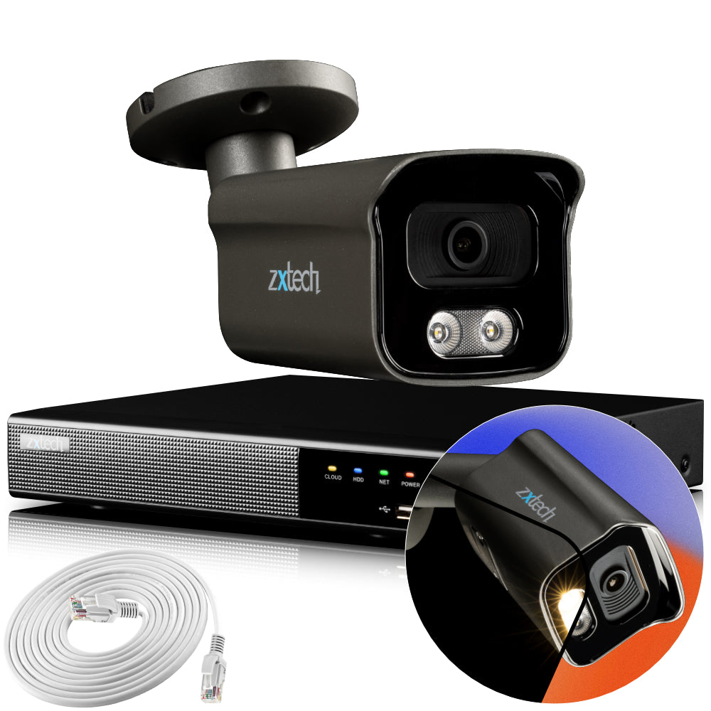 Zxtech 4K CCTV System - 1 x IP PoE Camera Audio Recording Face Detection Outdoor Sony Starvis | RX1F4Z