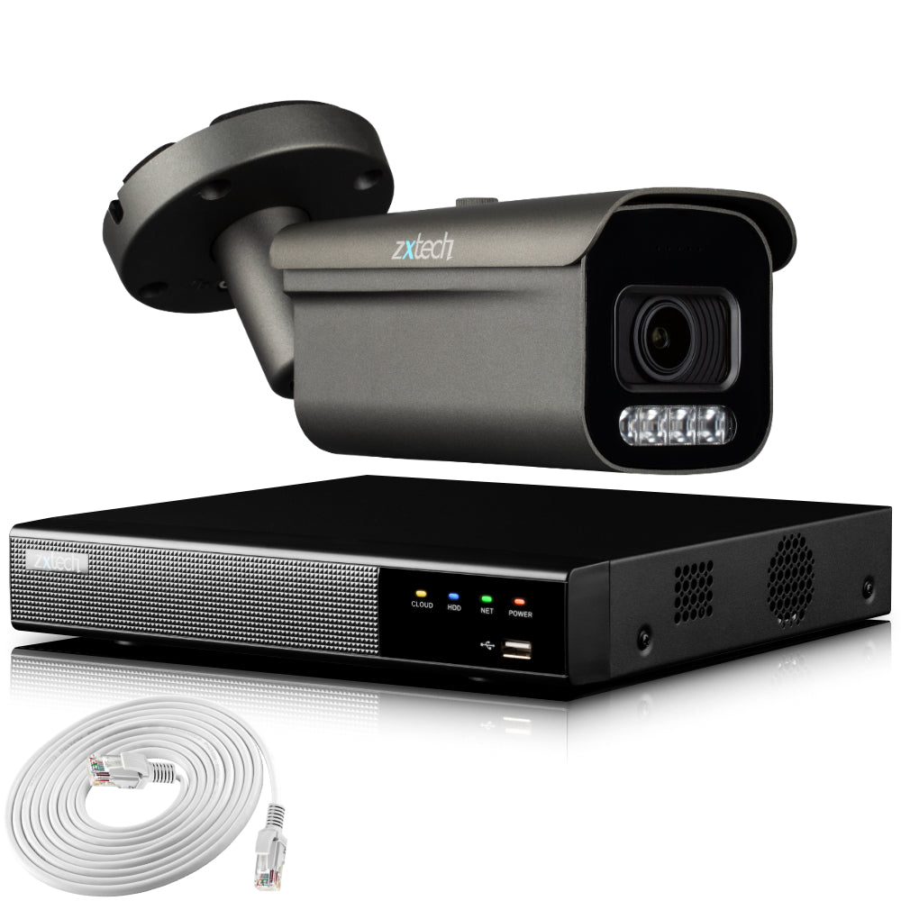 Zxtech 4K CCTV System - 1 x IP PoE Camera Motorised Lens Face Detection Outdoor Sony Starvis Enhanced Night Vision | RX1H4Z
