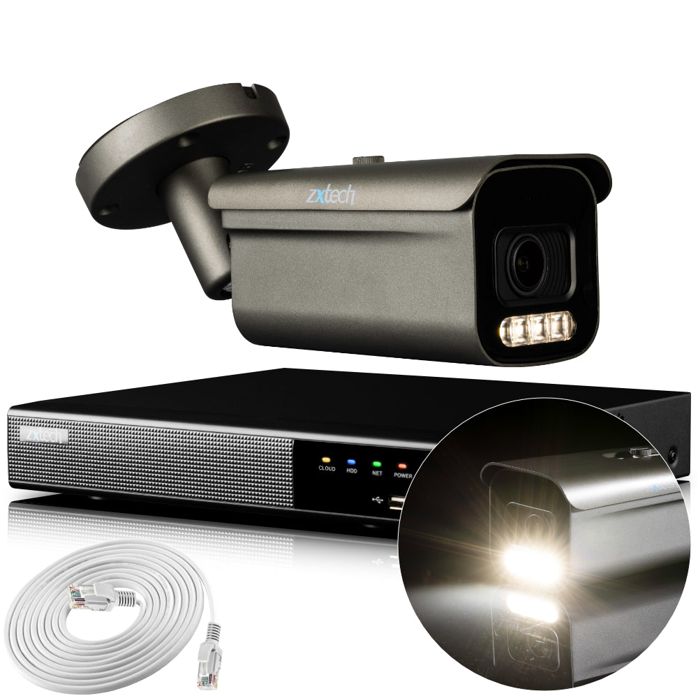 Zxtech 4K CCTV System - 1 x IP PoE Camera Motorised Lens Face Detection Outdoor Sony Starvis Enhanced Night Vision | RX1H4Z