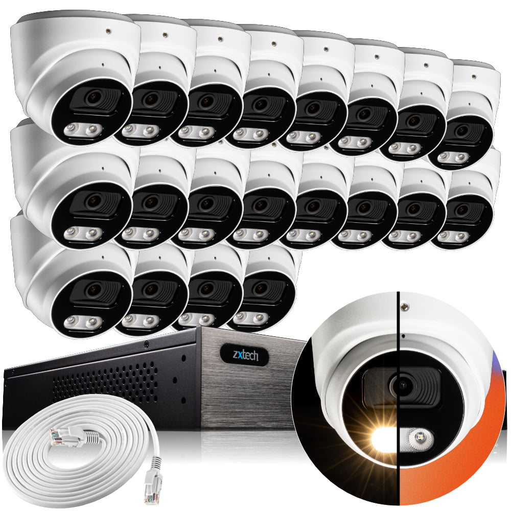 Zxtech 4K CCTV System - 20 x IP PoE Cameras Audio Recording Face Detection Outdoor Sony Starvis | RX20A24W