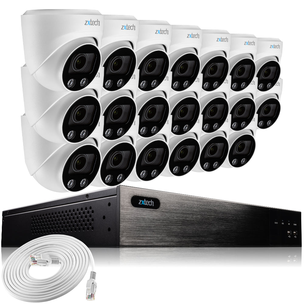 Zxtech 16x 5MP 8MP 60M IR Auto Zoom PoE Security Camera NVR Face Recognition Kit RX20C24W