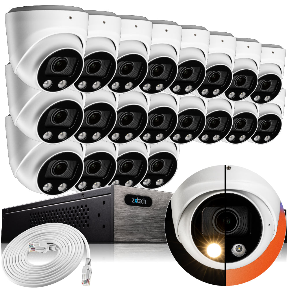 Zxtech 4K CCTV System - 20 x IP PoE Cameras Motorised Lens Face Detection Outdoor Sony Starvis | RX20C24W