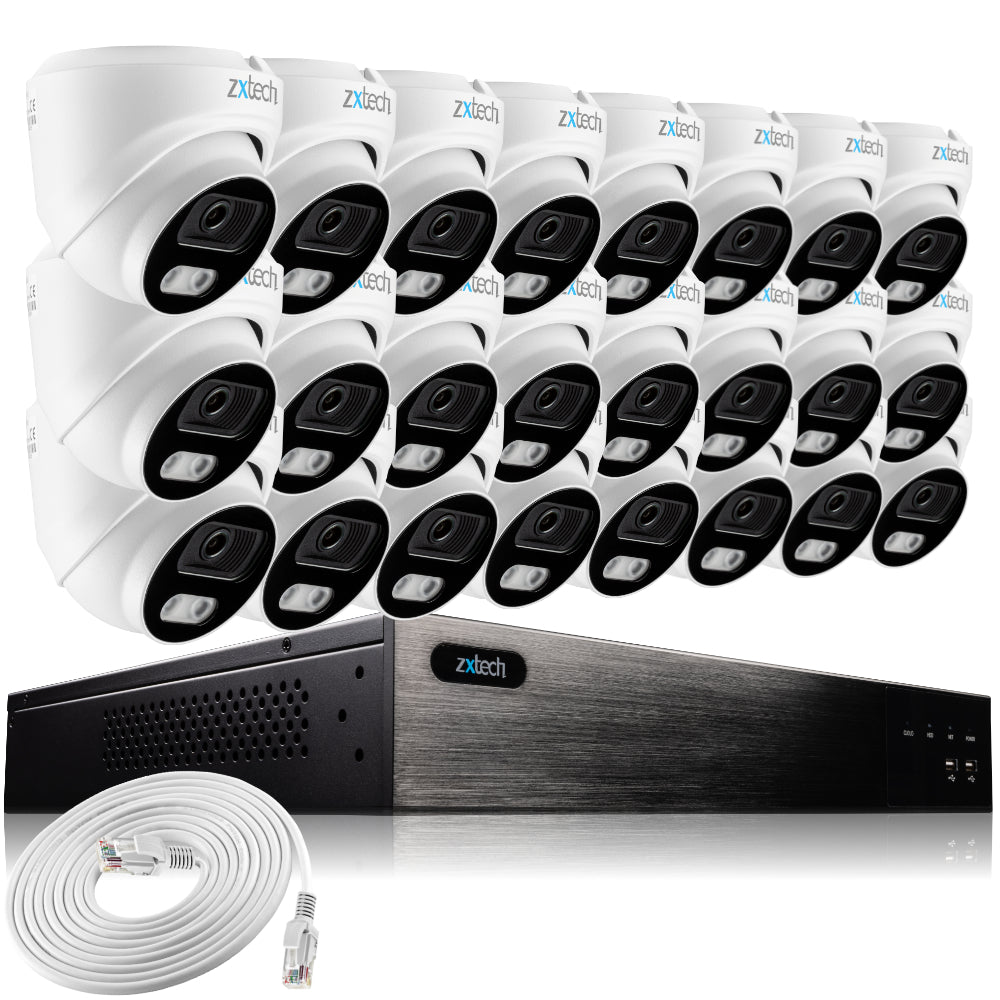 Zxtech 24 x 5MP 8MP PoE Camera Outdoor NVR Face Recognition Home CCTV System RX24A24W