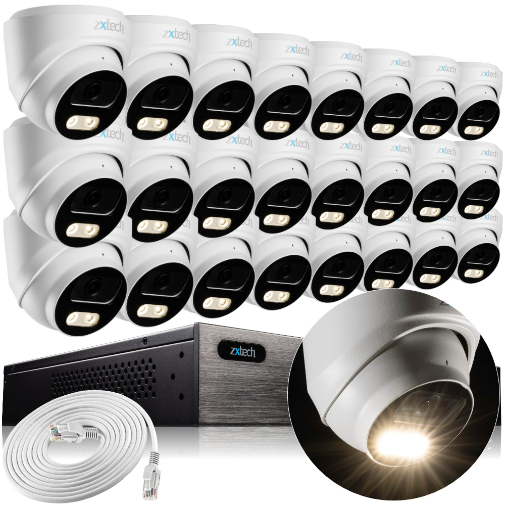 Zxtech Colour Night Vision 24 x 5MP 8MP PoE Camera Outdoor NVR Face Recognition Home CCTV System RX24A24W