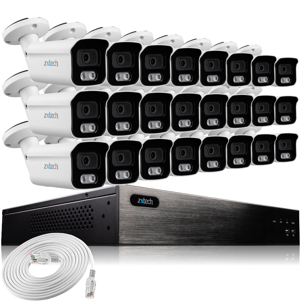 Zxtech 24 x 5MP 8MP PoE IP Camera NVR Face Recognition Complete Security System RX24B24W