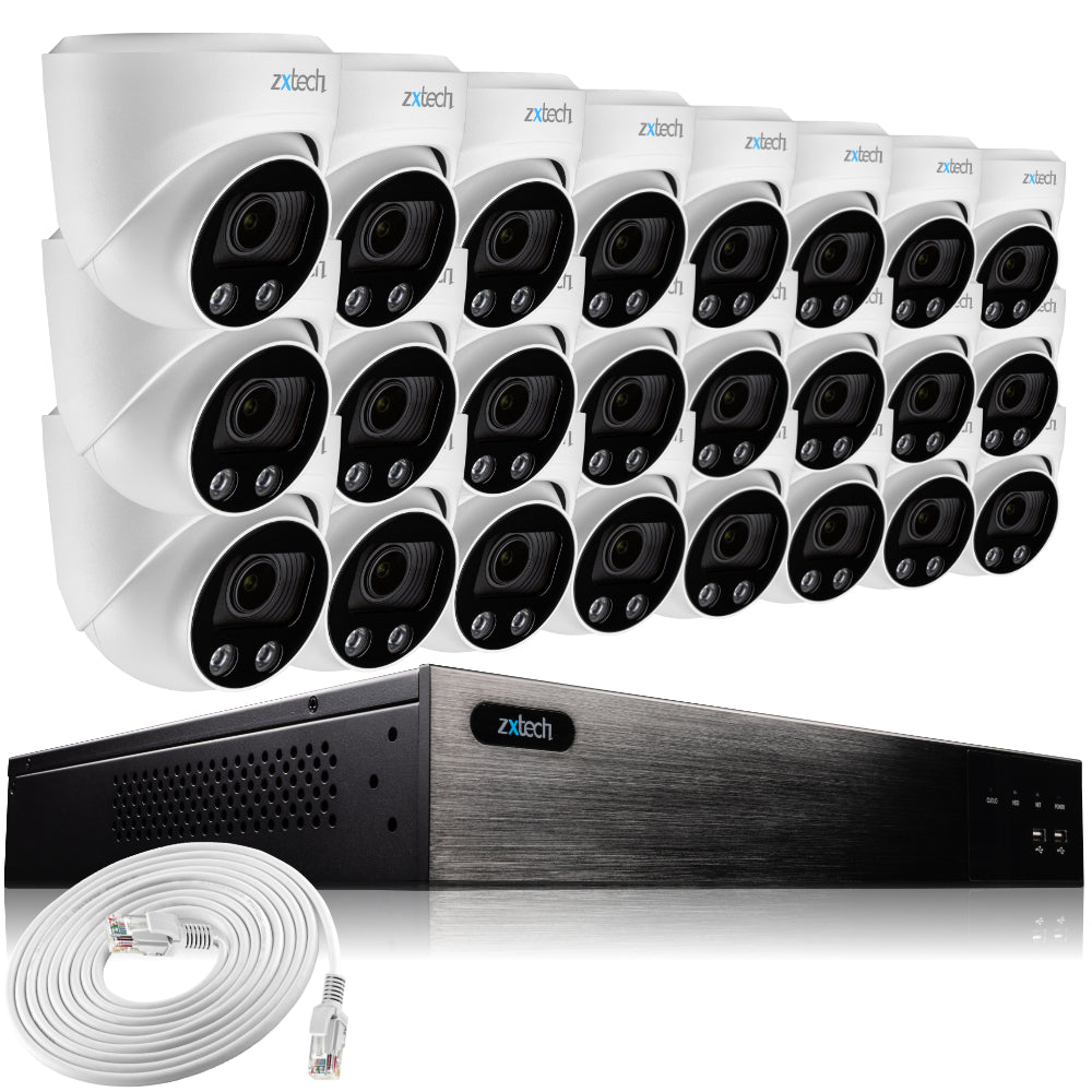 Zxtech 16x 5MP 8MP 60M IR Auto Zoom PoE Security Camera NVR Face Recognition Kit RX24C24W