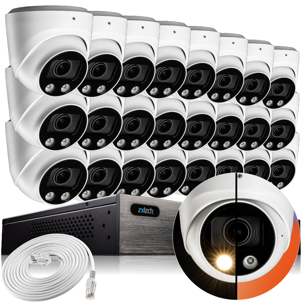 Zxtech 4K CCTV System - 24 x IP PoE Cameras Motorised Lens Face Detection Outdoor Sony Starvis | RX24C24W