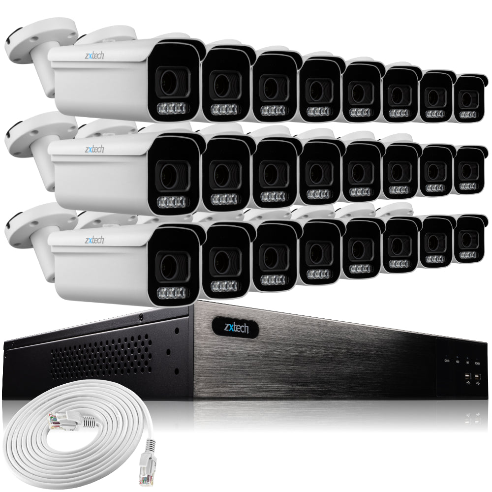 Zxtech 16x 5MP 8MP Auto Zoom PoE Outdoor Security Cameras Face Recognition CCTV Kit RX24D24W