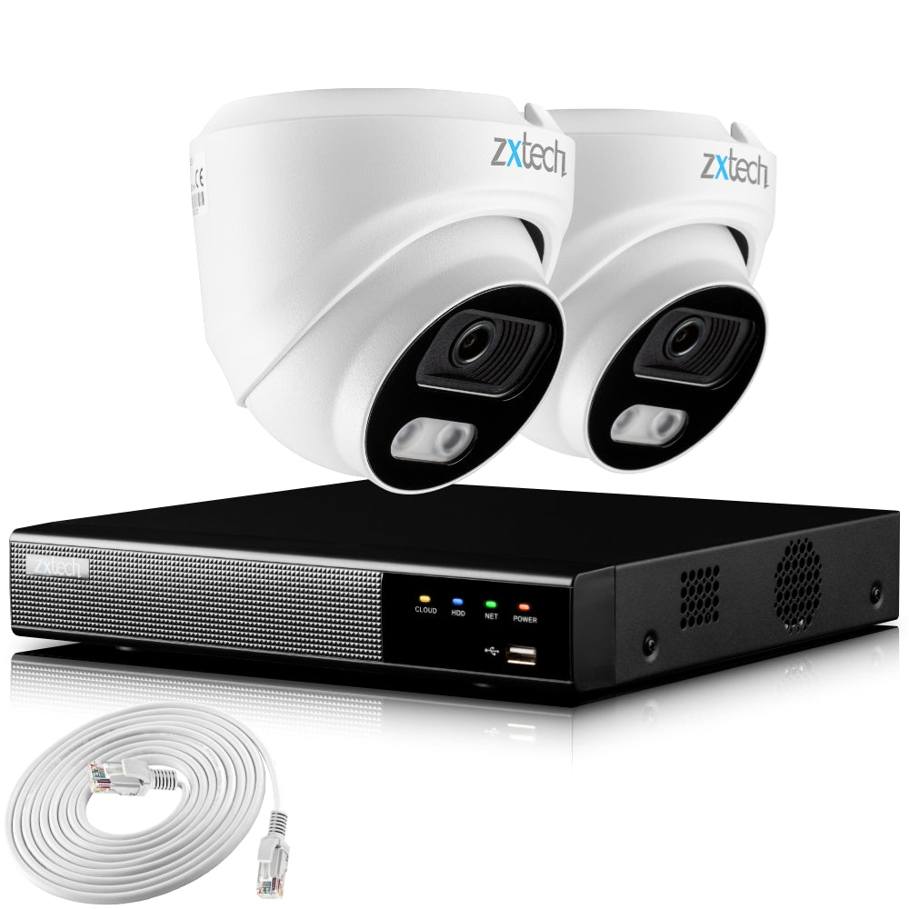 Zxtech 4K CCTV System - 2 x IP PoE Cameras Audio Recording Face Detection Outdoor Sony Starvis | RX2A4Z