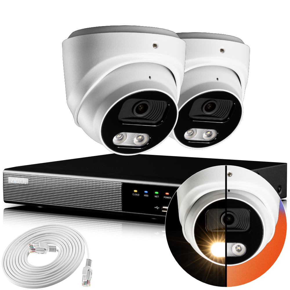Zxtech 4K CCTV System - 2 x IP PoE Cameras Audio Recording Face Detection Outdoor Sony Starvis | RX2A4Z