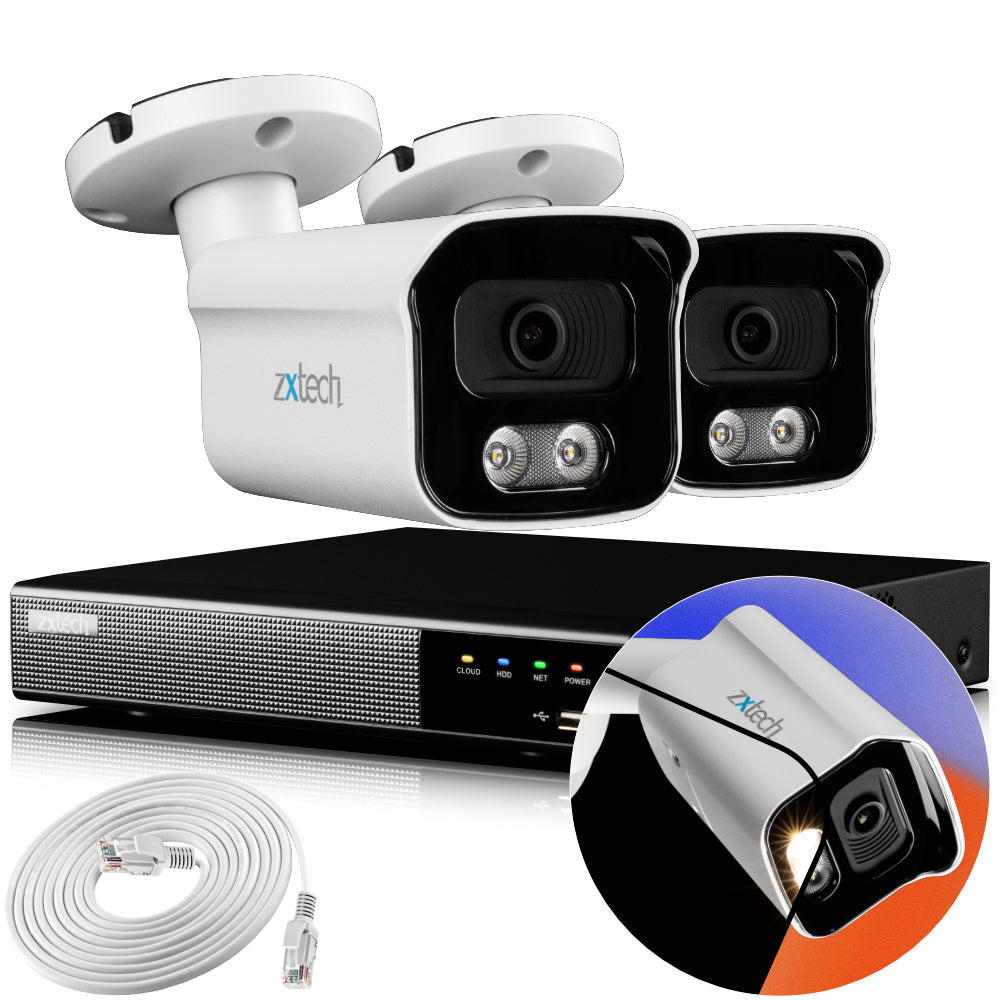 Zxtech 4K CCTV System - 2 x IP PoE Cameras Audio Recording Face Detection Outdoor Sony Starvis | RX2B4Z