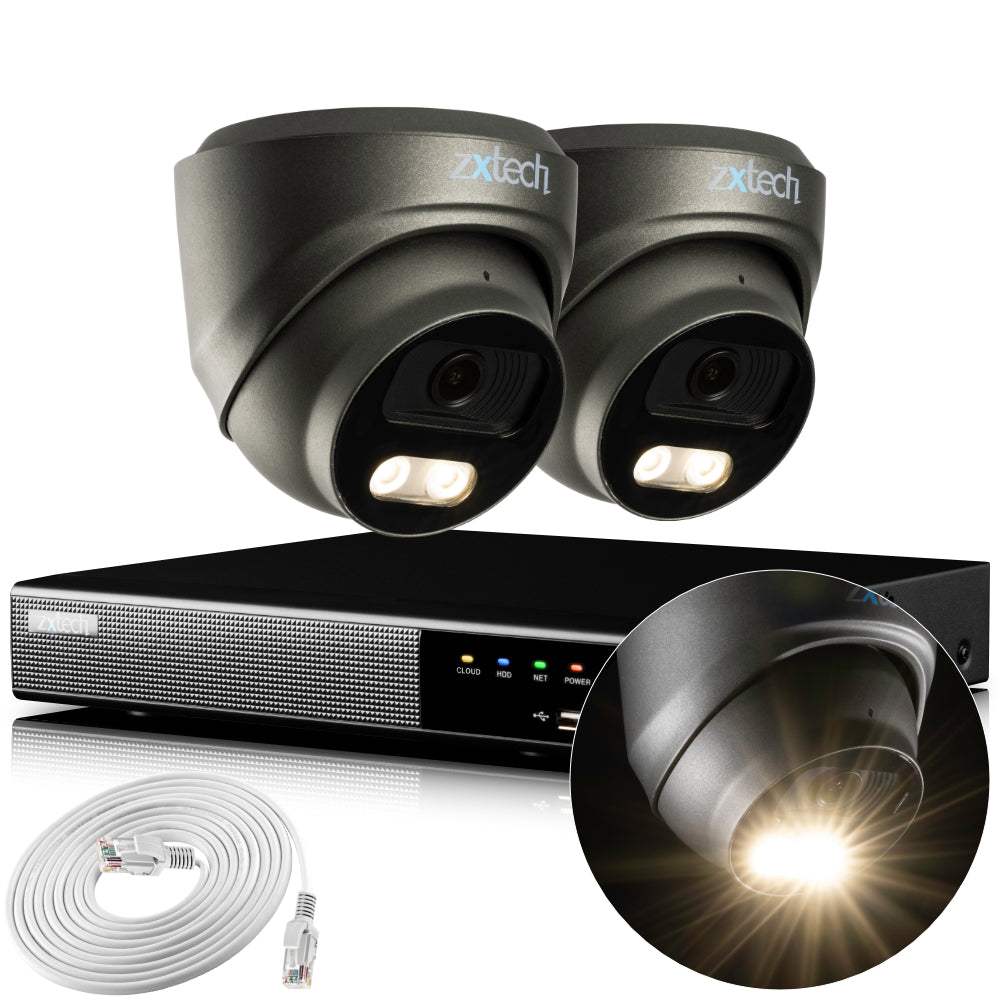 Zxtech 4K CCTV System - 2 x IP PoE Cameras Audio Recording Face Detection Outdoor Sony Starvis | RX2E4Z