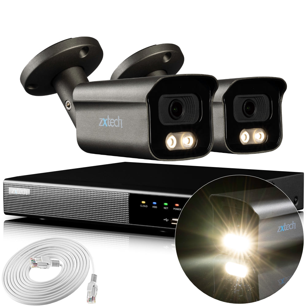 Zxtech 4K CCTV System - 2 x IP PoE Cameras Audio Recording Face Detection Outdoor Sony Starvis | RX2F4Z